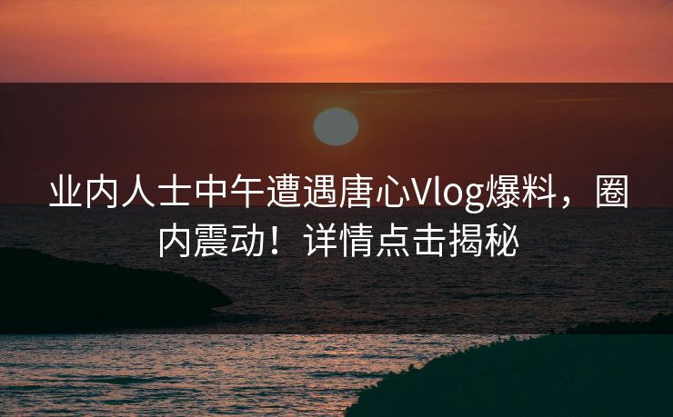 业内人士中午遭遇唐心Vlog爆料，圈内震动！详情点击揭秘