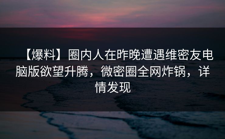 【爆料】圈内人在昨晚遭遇维密友电脑版欲望升腾，微密圈全网炸锅，详情发现