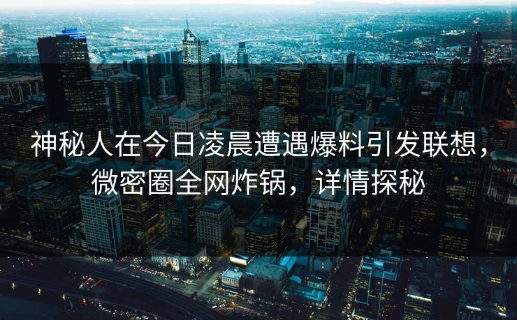 神秘人在今日凌晨遭遇爆料引发联想，微密圈全网炸锅，详情探秘